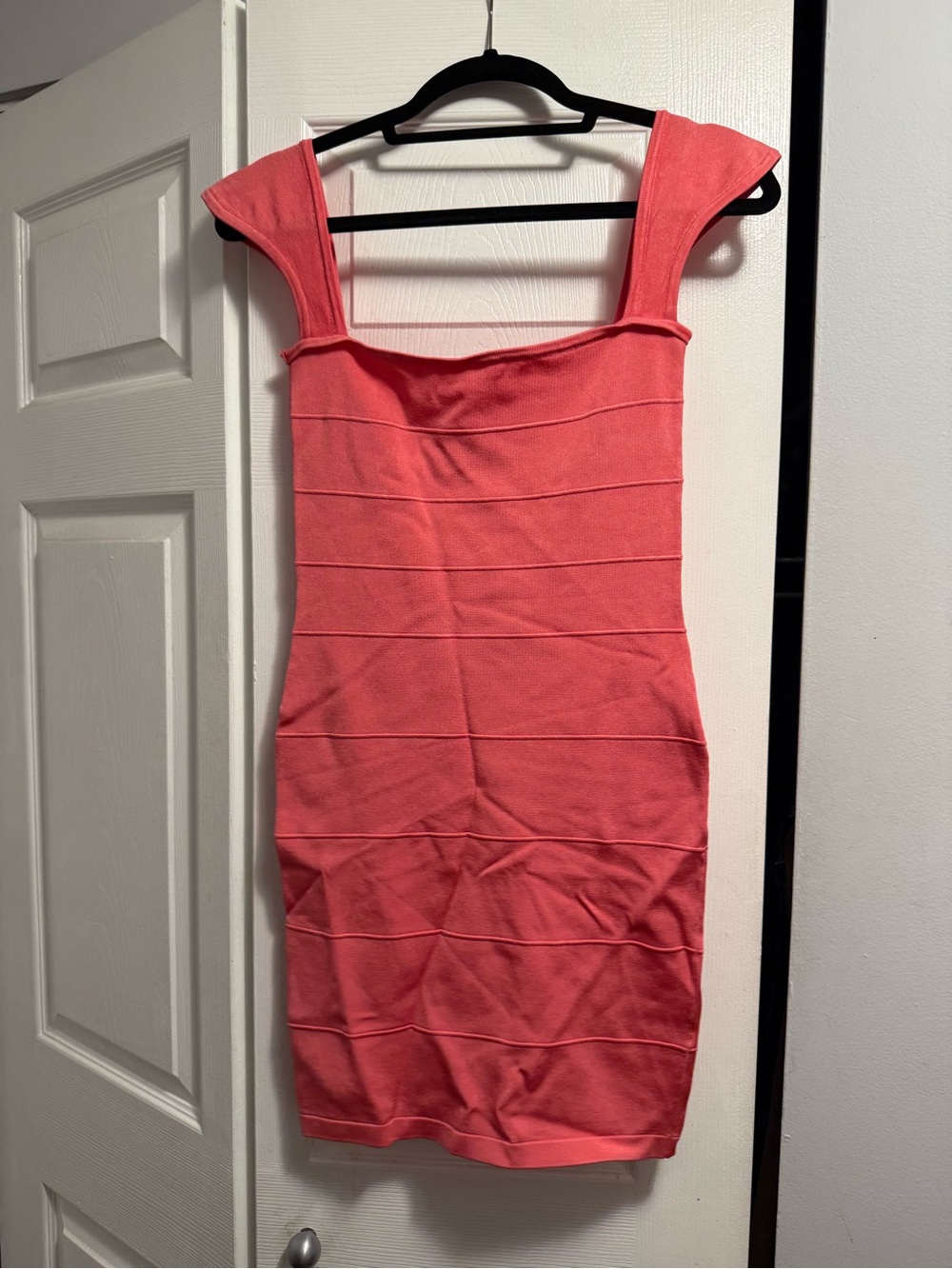 Fitted Coral Square-Neck Bodycon Dress